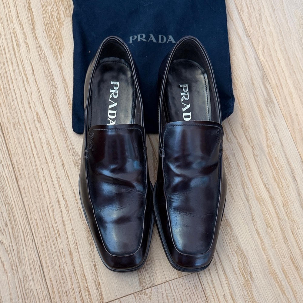 Prada Men's Dark Brown Leather Slip-Ons